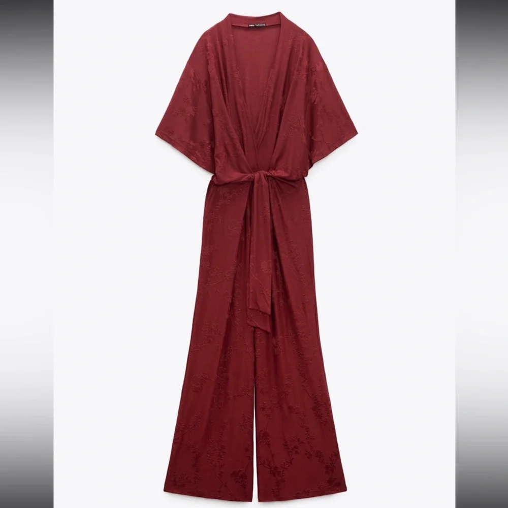 Zara Burgundy Jacquard Jumpsuit - Picture 5 of 8